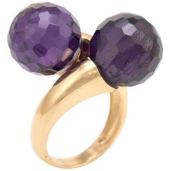 Amethyst Bypass Double Orb Ring  18 Karat Yellow Gold  
