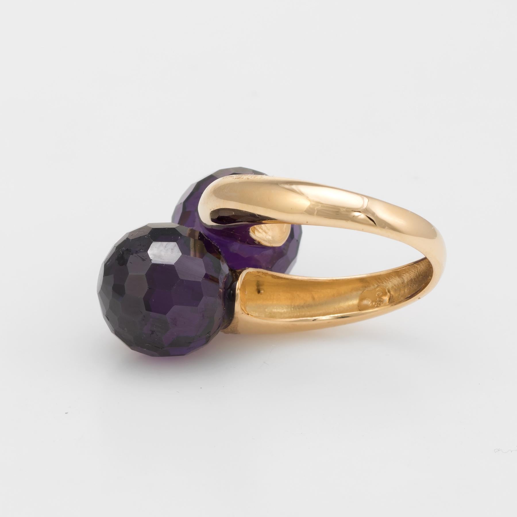 Round Cut Amethyst Bypass Ring Double Orb Moi et Toi 18k Yellow Gold Vintage Jewelry For Sale