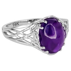 Amethyst Cabochon 14k Gold Ring. 