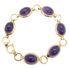 Amethyst Cabochon and 14k Yellow Gold Bracelet