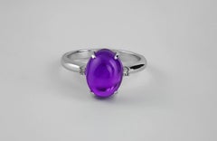 Amethyst Cabochon and Diamonds Ring