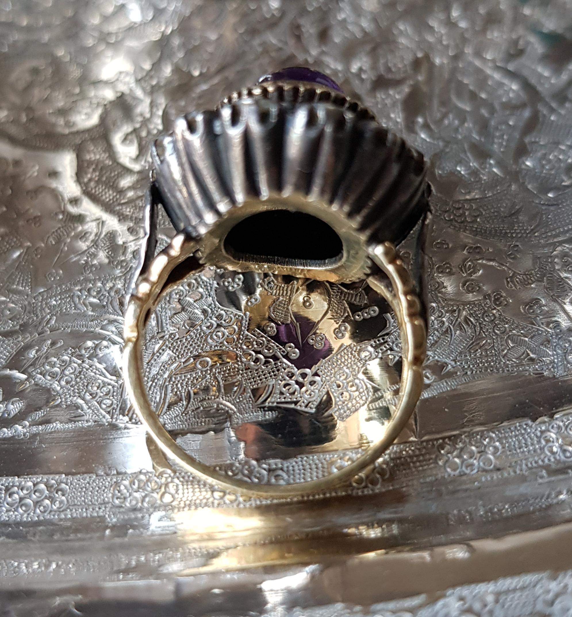 Victorian Amethyst Cabochon and Rose Cut Diamond Ring For Sale