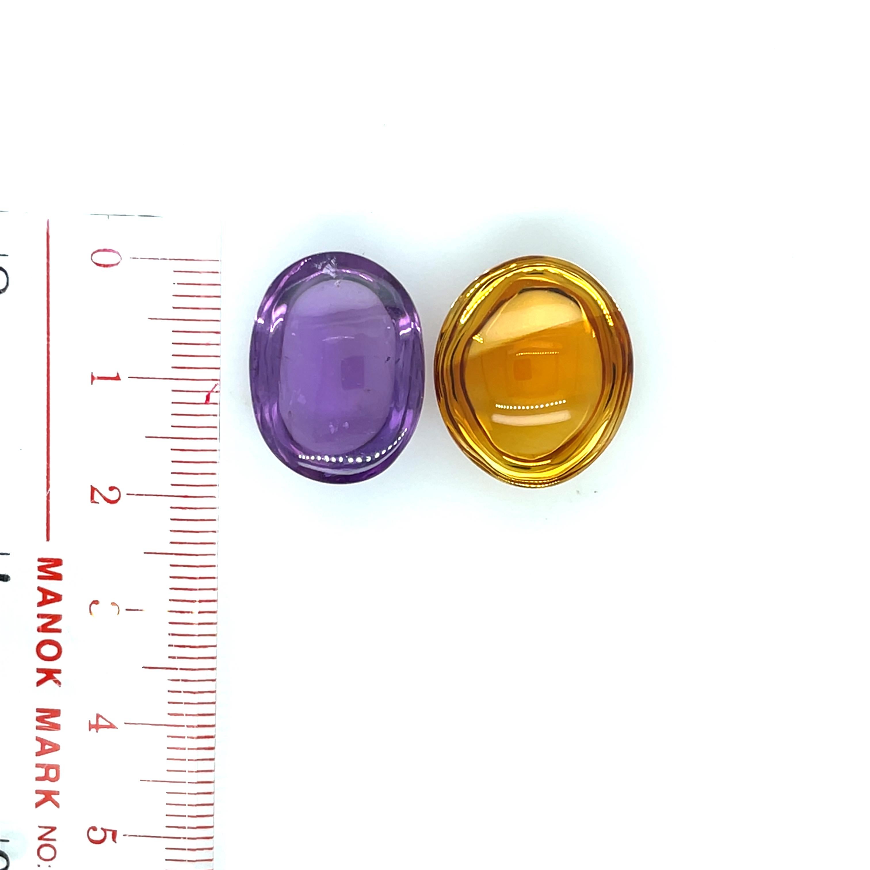 Cabochon di ametista Cts 173,18 e cabochon ovale di citrino Cts 167,82 in vendita 13