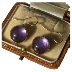 Antique Amethyst Cabochon Dangle Earrings Using Reclaimed Gemstones