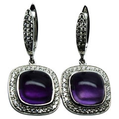 Amethyst Cabochon Diamond earrings 14KT white gold