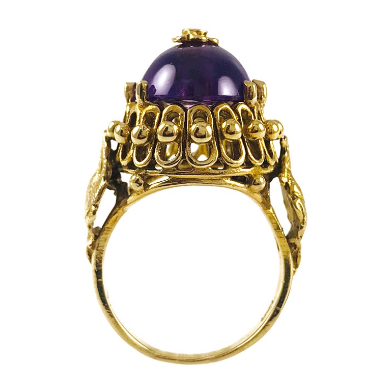 Women's or Men's Yellow Gold Amethyst Diamond Ring