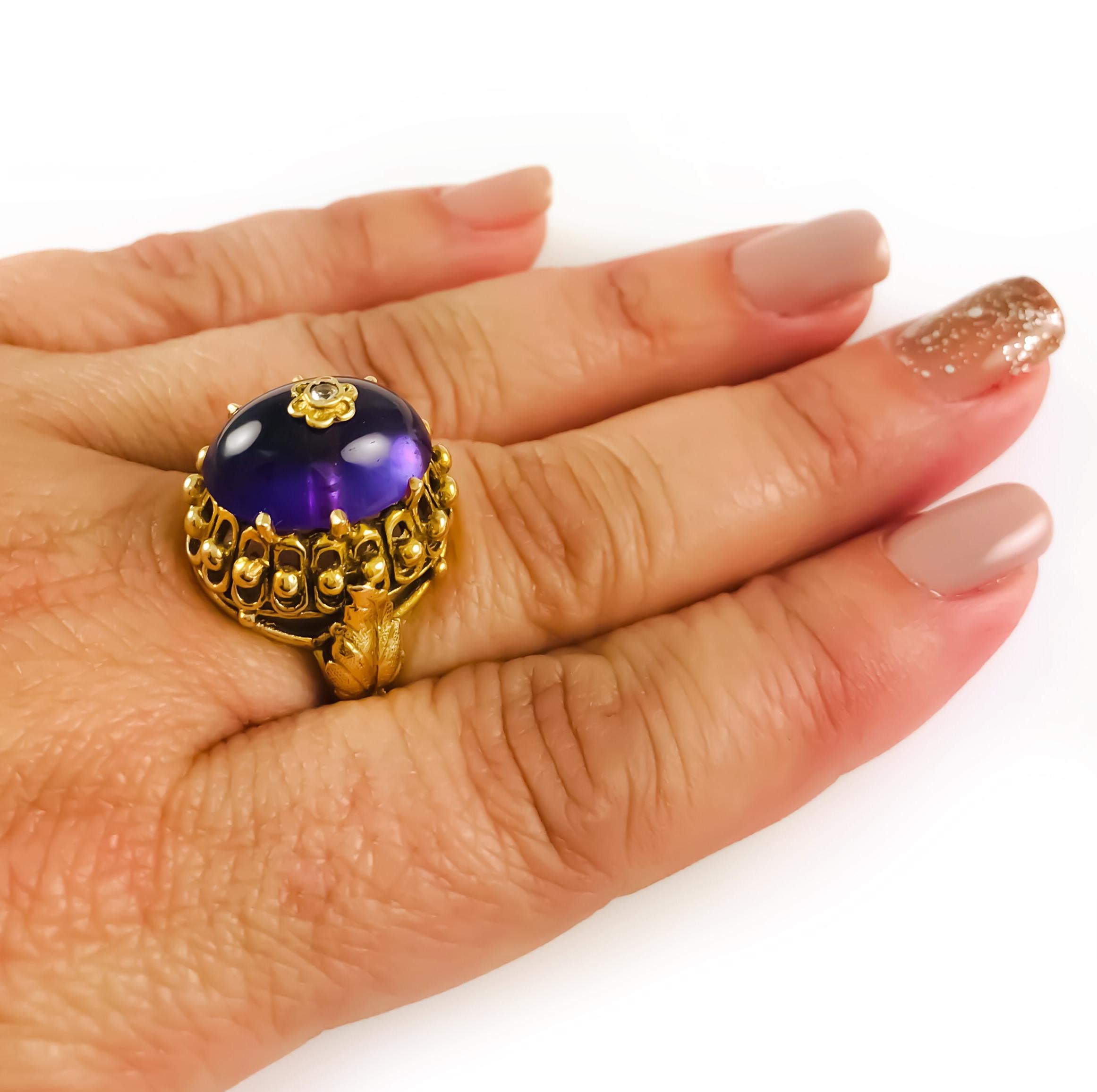 Yellow Gold Amethyst Diamond Ring 1