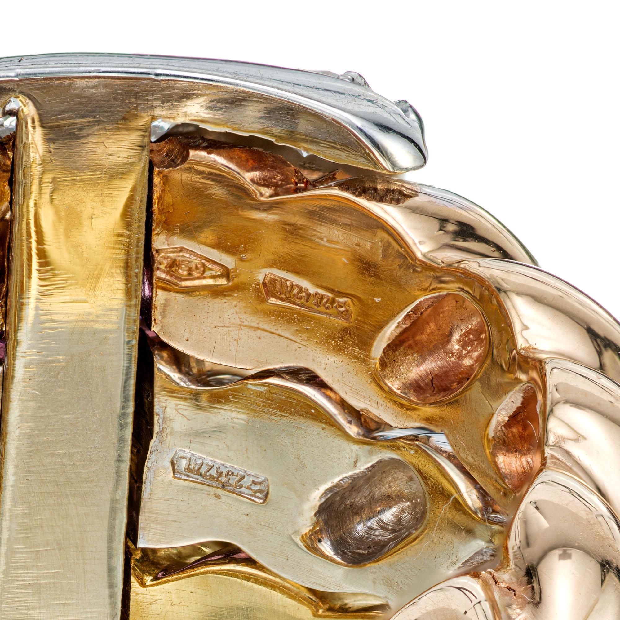 Cocktail-Ring aus dreifarbigem Gold mit Amethyst, Cabochon und Diamant im Angebot 3