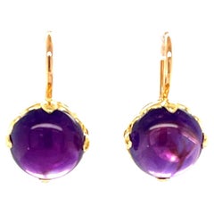 Amethyst Cabochon Drop Earrings in Yellow and Rose Gold, 9.82 Carats Total