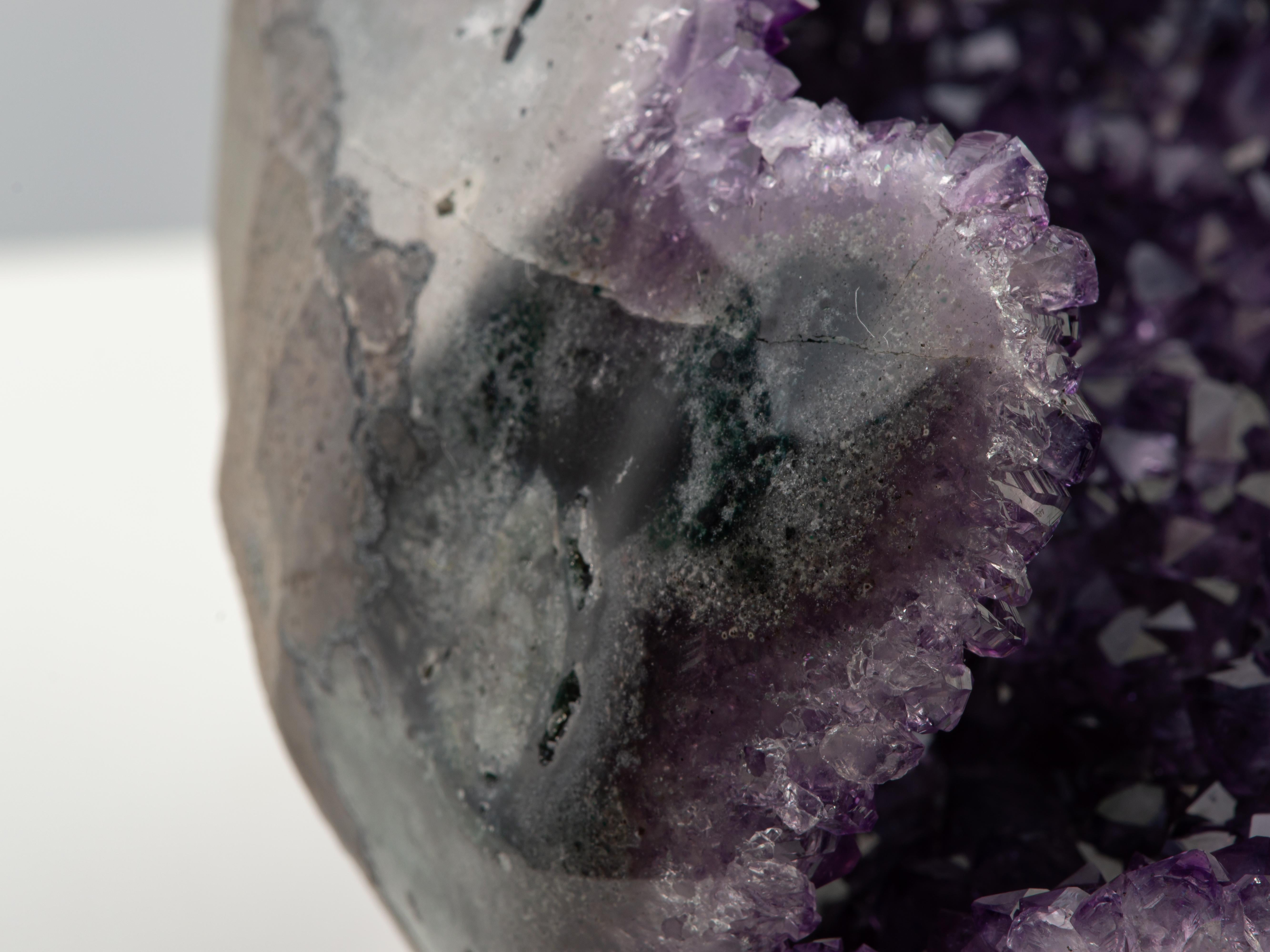 Amethyst calcite and black epitaxial goethite - a rare stone formation For Sale 7