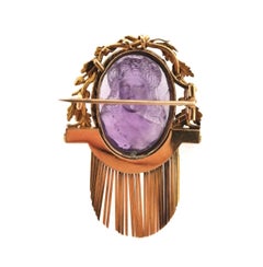 Amethyst Cameo, White Enamel and Yellow 18 Karat Gold 19th Century Brooch