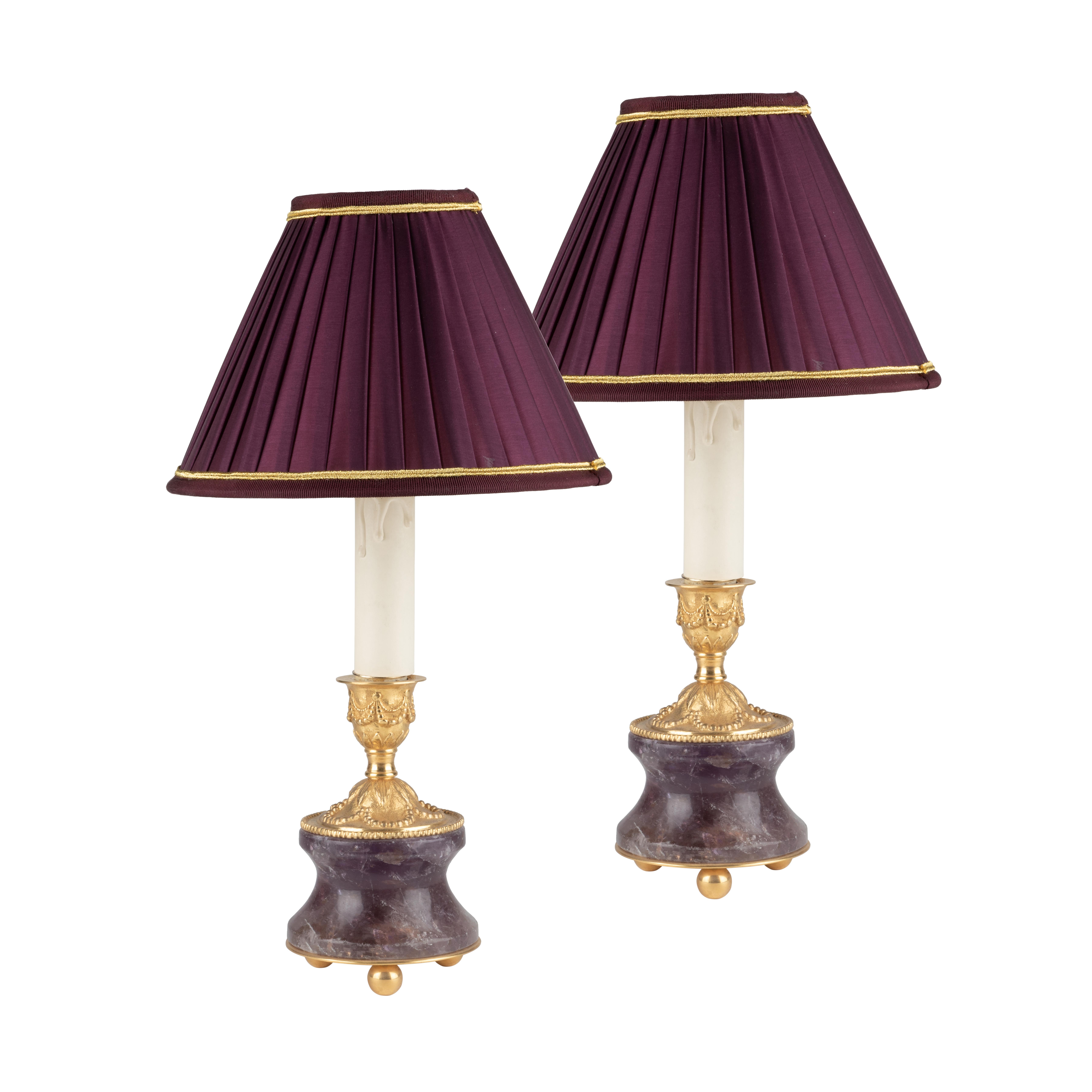 Amethyst candlesticks-lamps by Alexandre Vossion.
Made in Paris.
 