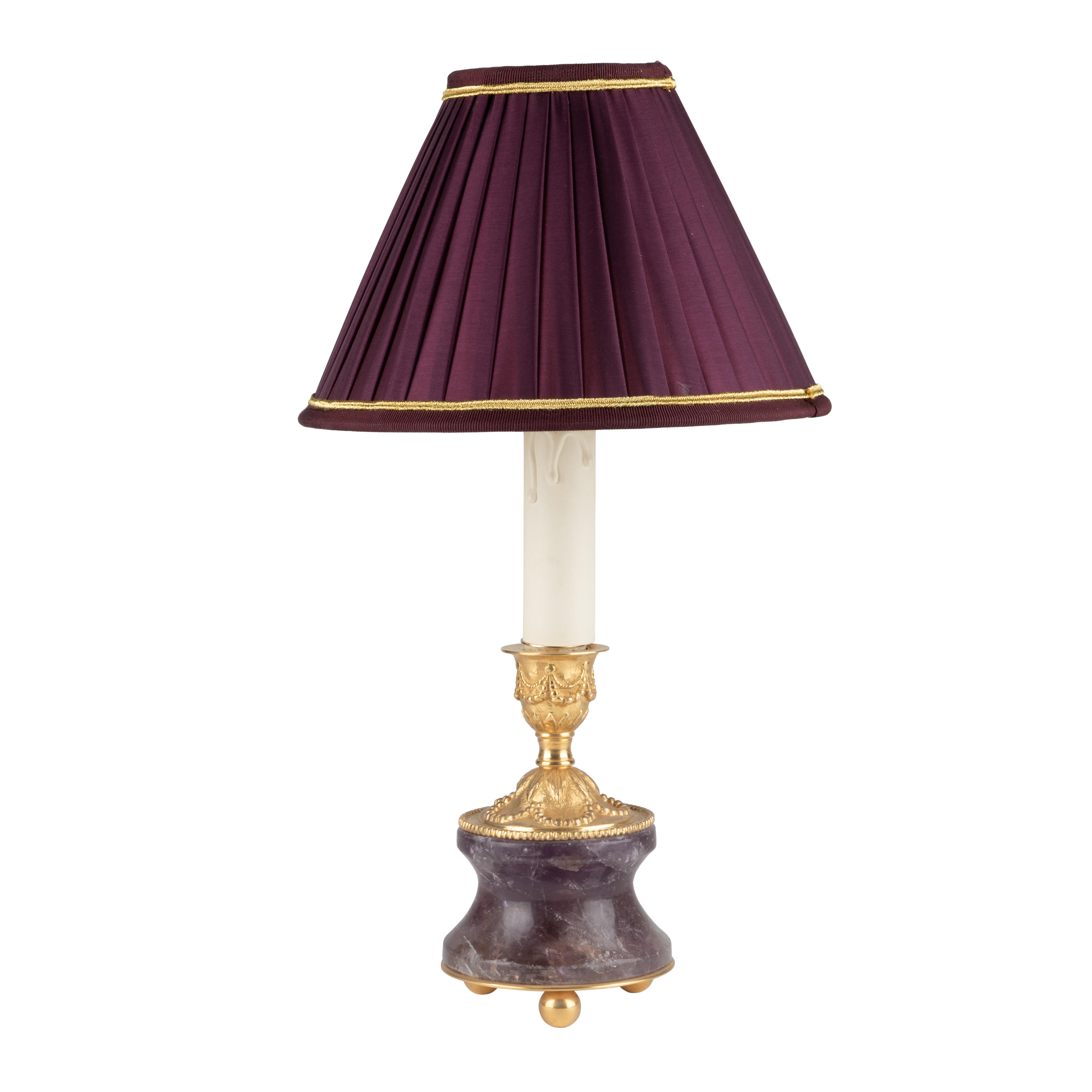 Louis XVI Amethyst Candlesticks-Lamps by Alexandre Vossion For Sale