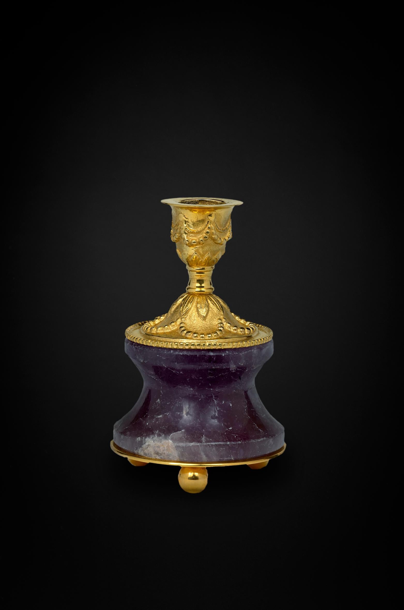 Amethyst Candlesticks-Lamps by Alexandre Vossion In New Condition For Sale In SAINT-OUEN, FR