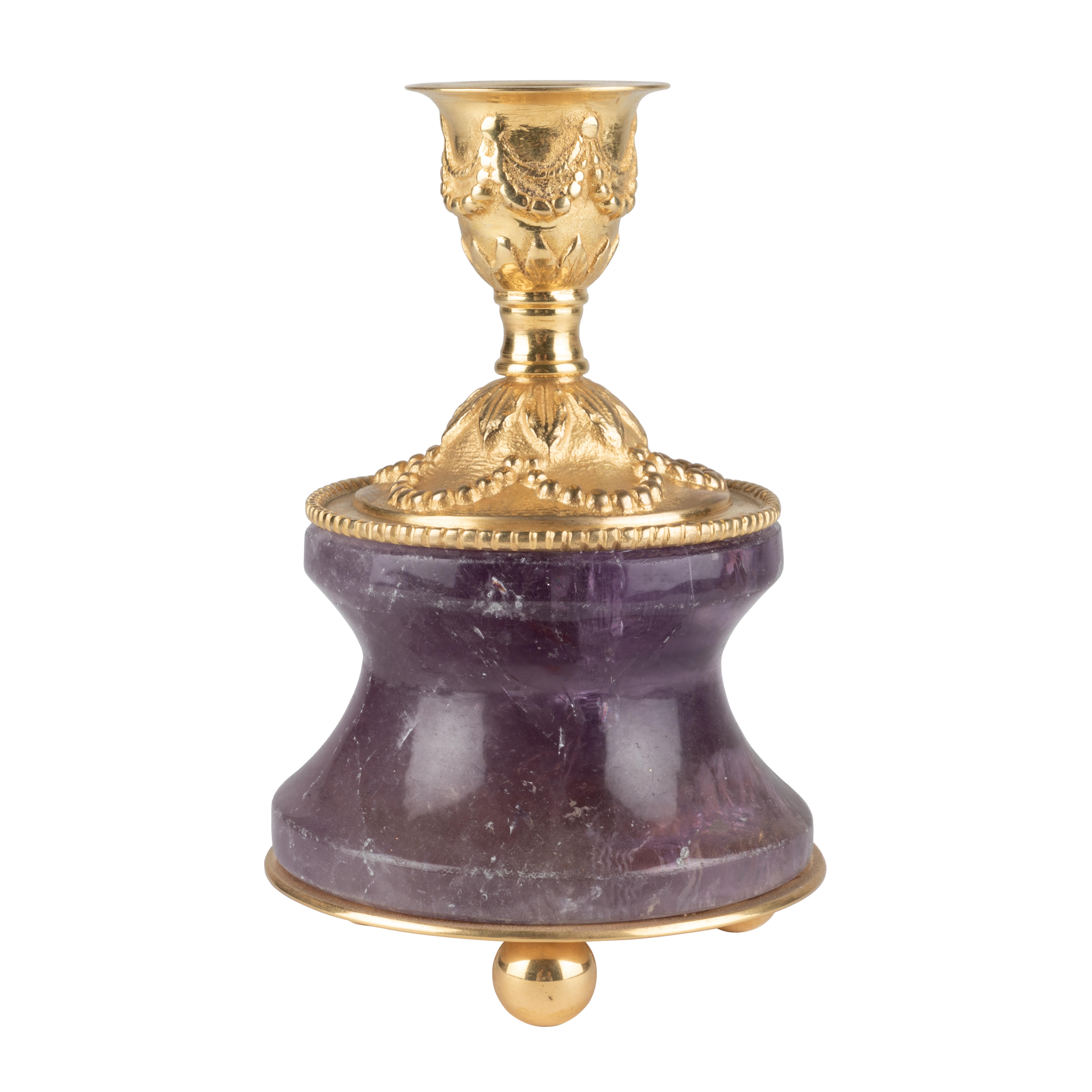 Contemporary Amethyst Candlesticks-Lamps by Alexandre Vossion For Sale