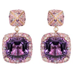 Amethyst Candy Earrings with Gemstone & Diamond in 18 Karat Rose Gold