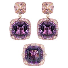 Amethyst Candy Ring & Earring Set with Gemstone & Diamond in 18 Karat Rose Gold