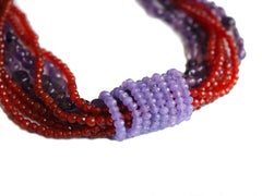 Amethyst Carnelian Lavander Jade Torchon Necklace 18 Karat Gold