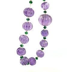 Amethyst-Halskette mit Perlenschnitzereien, Karat 578