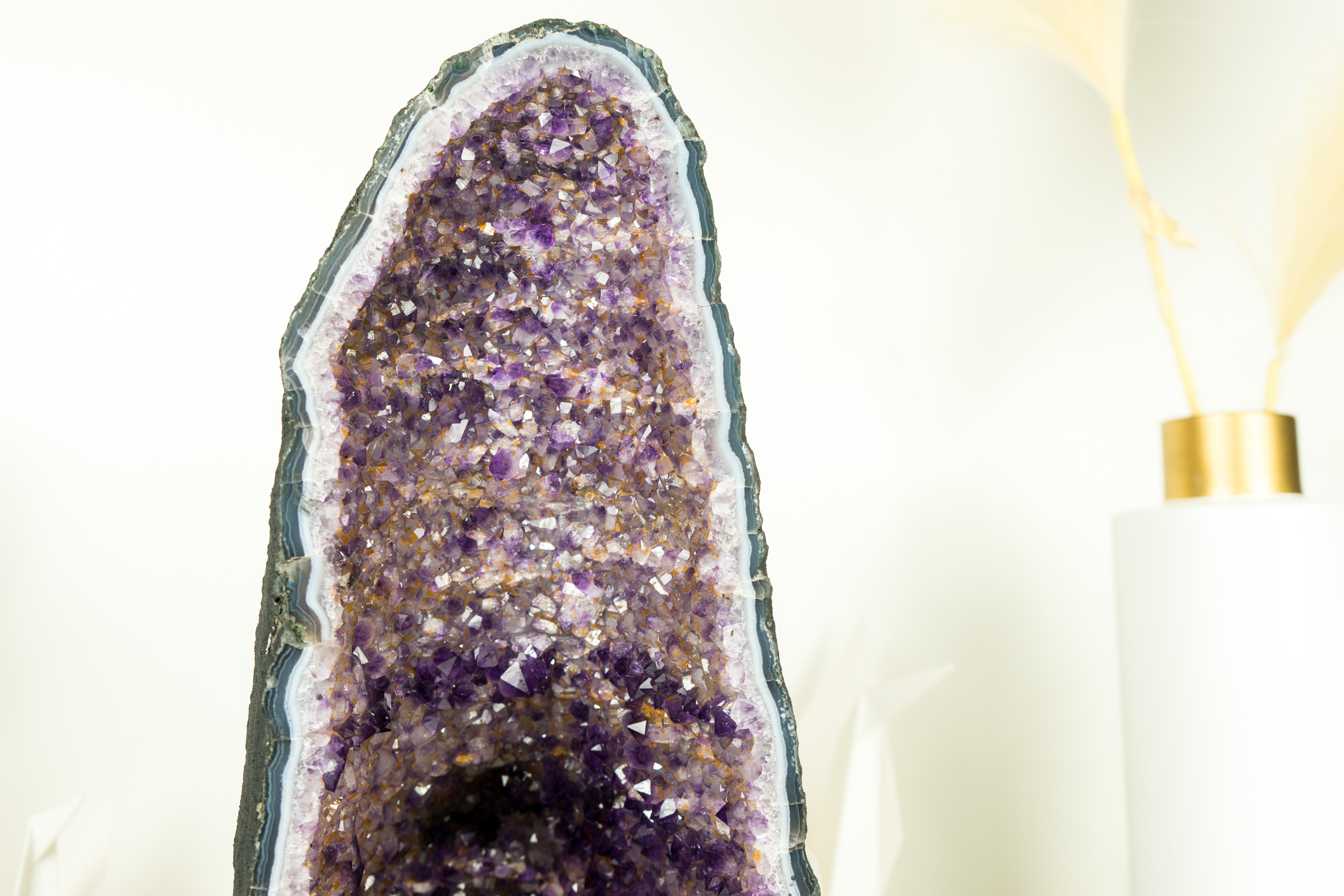 Amethyst Cathedral Geode with Rare Bi-Color Druzy Formation For Sale 2