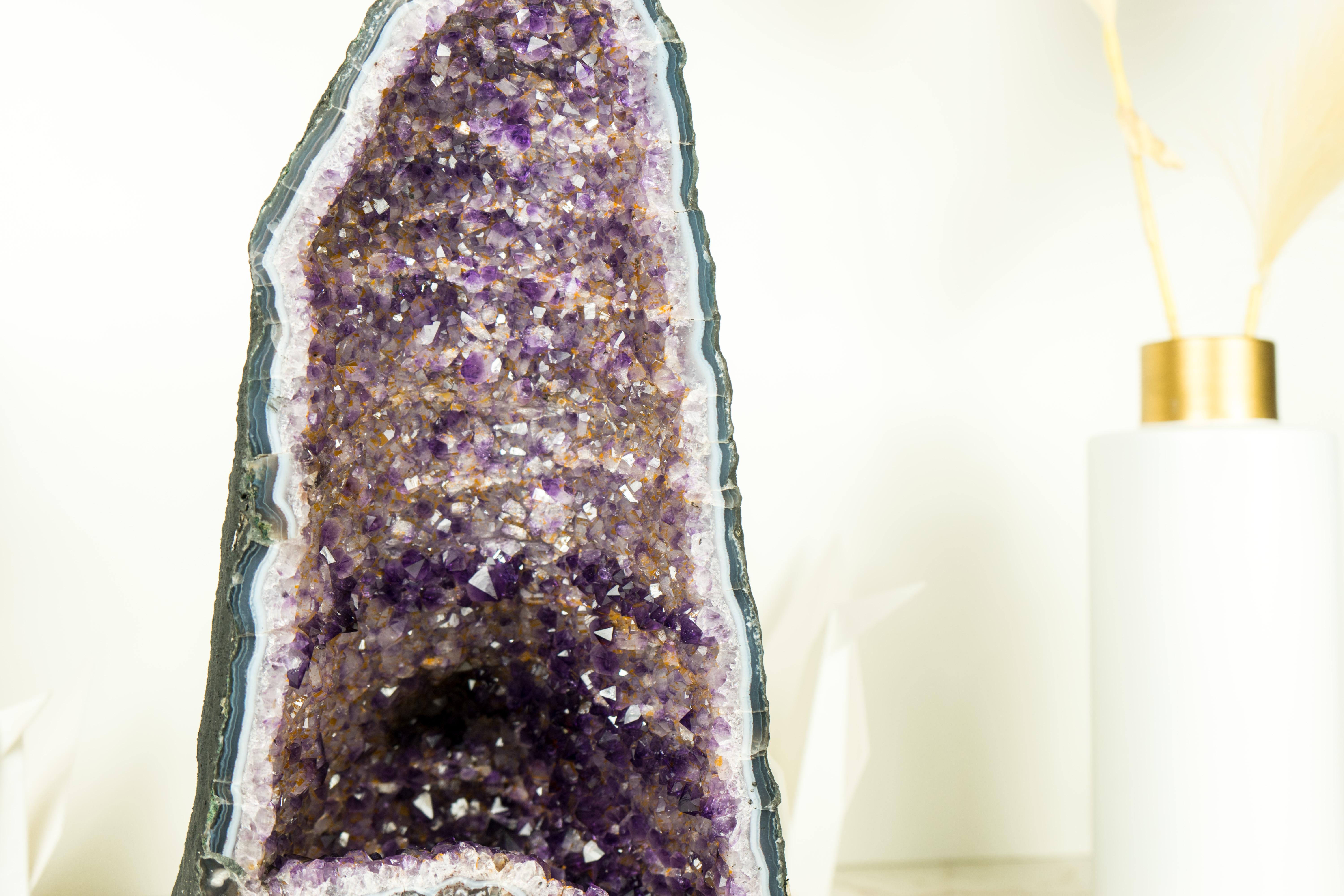 Amethyst Cathedral Geode with Rare Bi-Color Druzy Formation For Sale 3