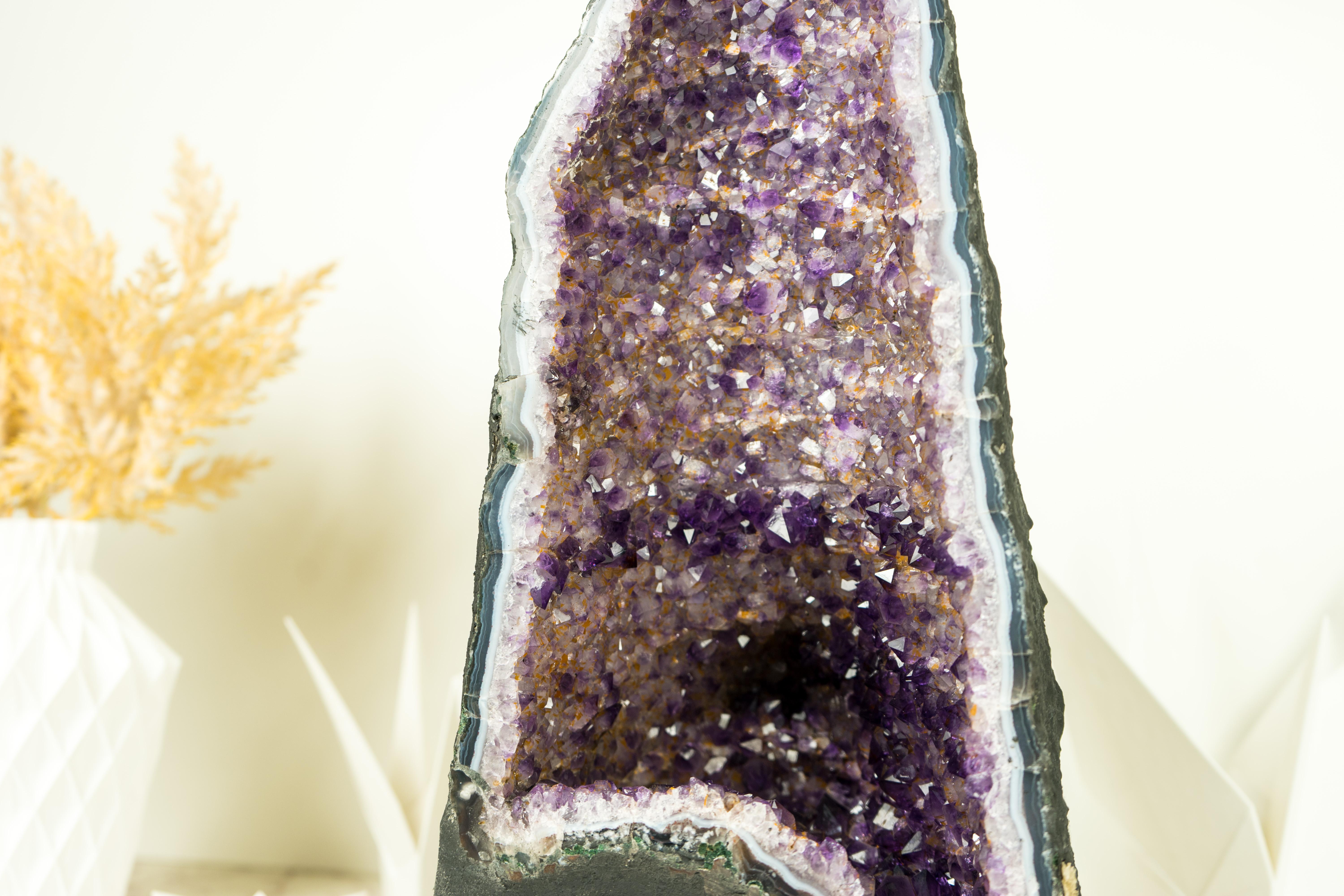 Amethyst Cathedral Geode with Rare Bi-Color Druzy Formation For Sale 1