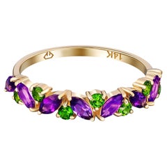 Amethyst, chrom diopside half eternity ring. 