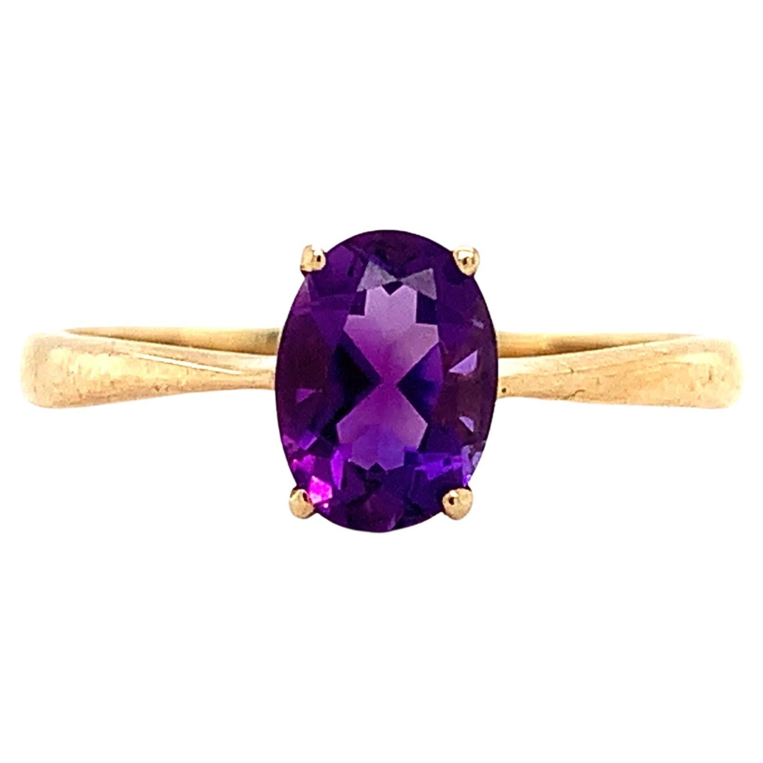 Amethyst chunky solitaire engagement ring yellow gold