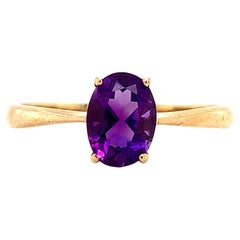 Amethyst chunky solitaire engagement ring yellow gold