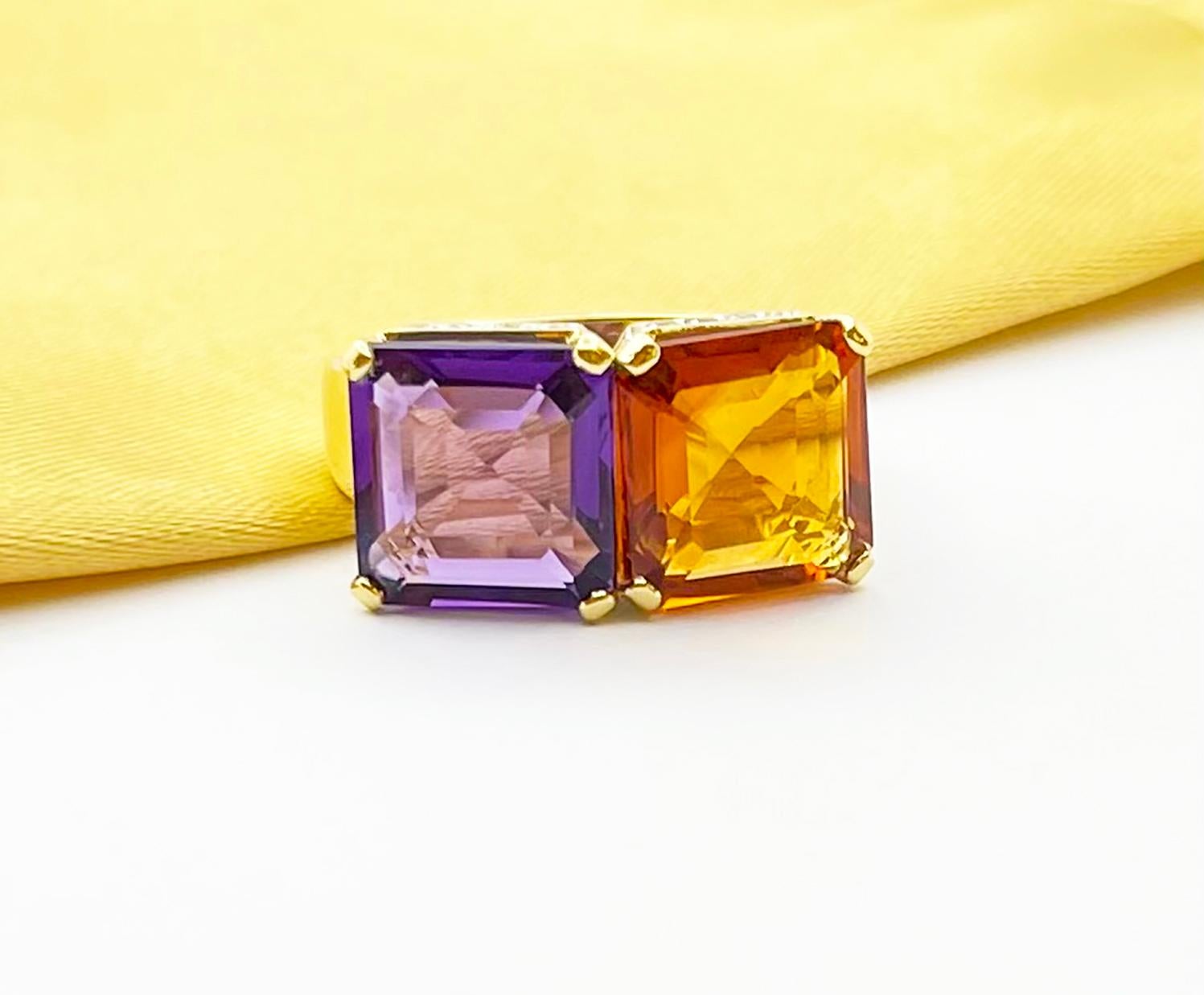 Amethyst, Citrine and Brown Diamond Ring set in 18K Gold Settings For Sale 4