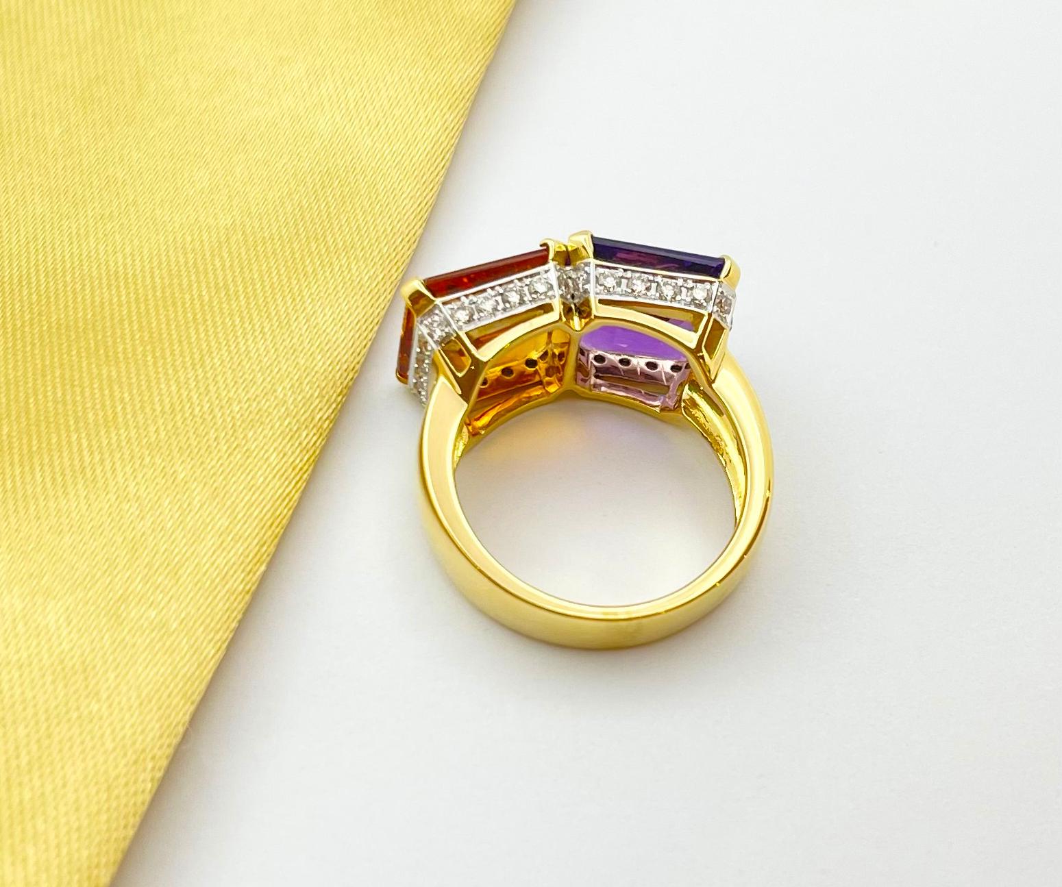 Amethyst, Citrine and Brown Diamond Ring set in 18K Gold Settings For Sale 7