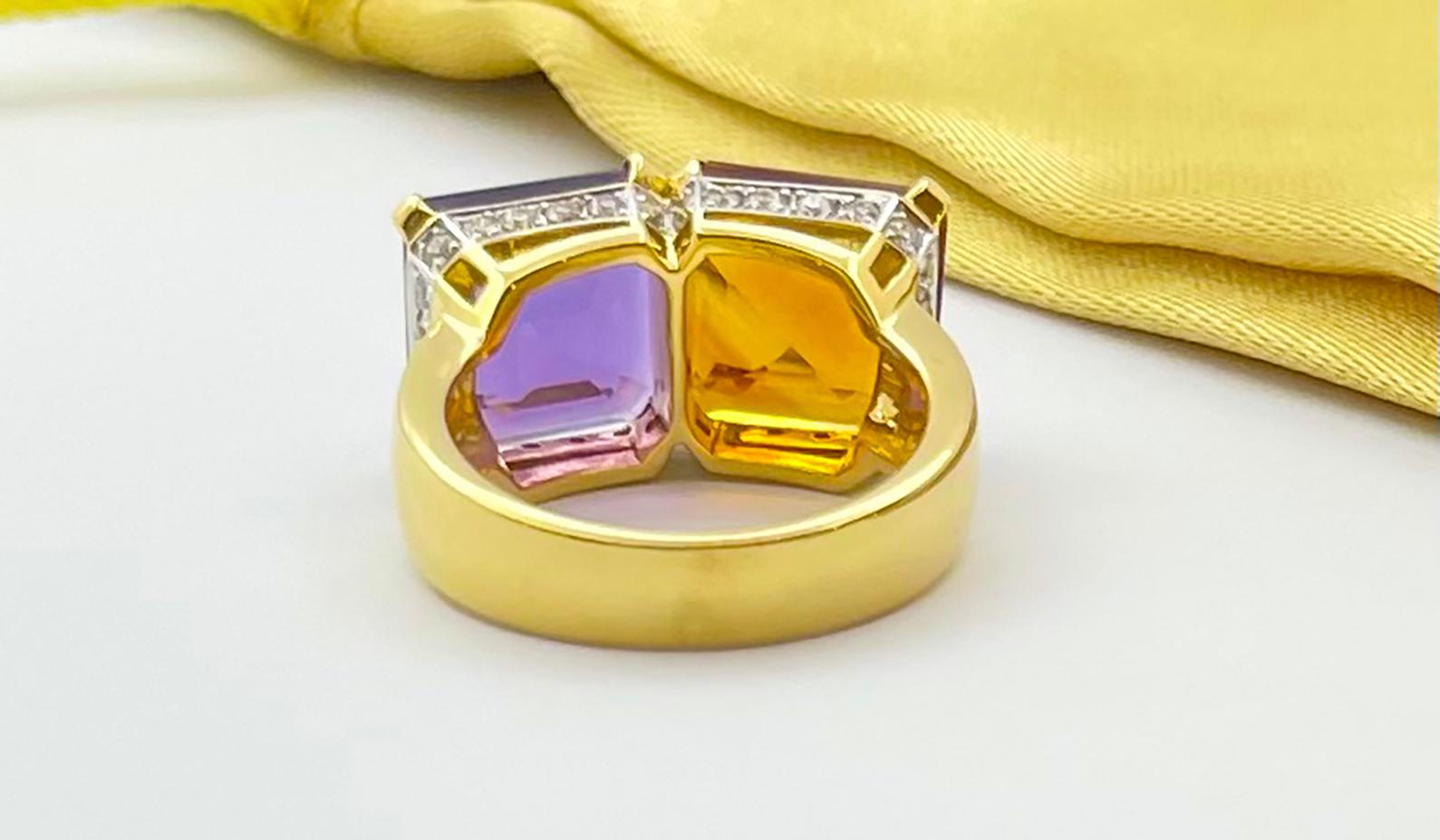 Amethyst, Citrine and Brown Diamond Ring set in 18K Gold Settings For Sale 8