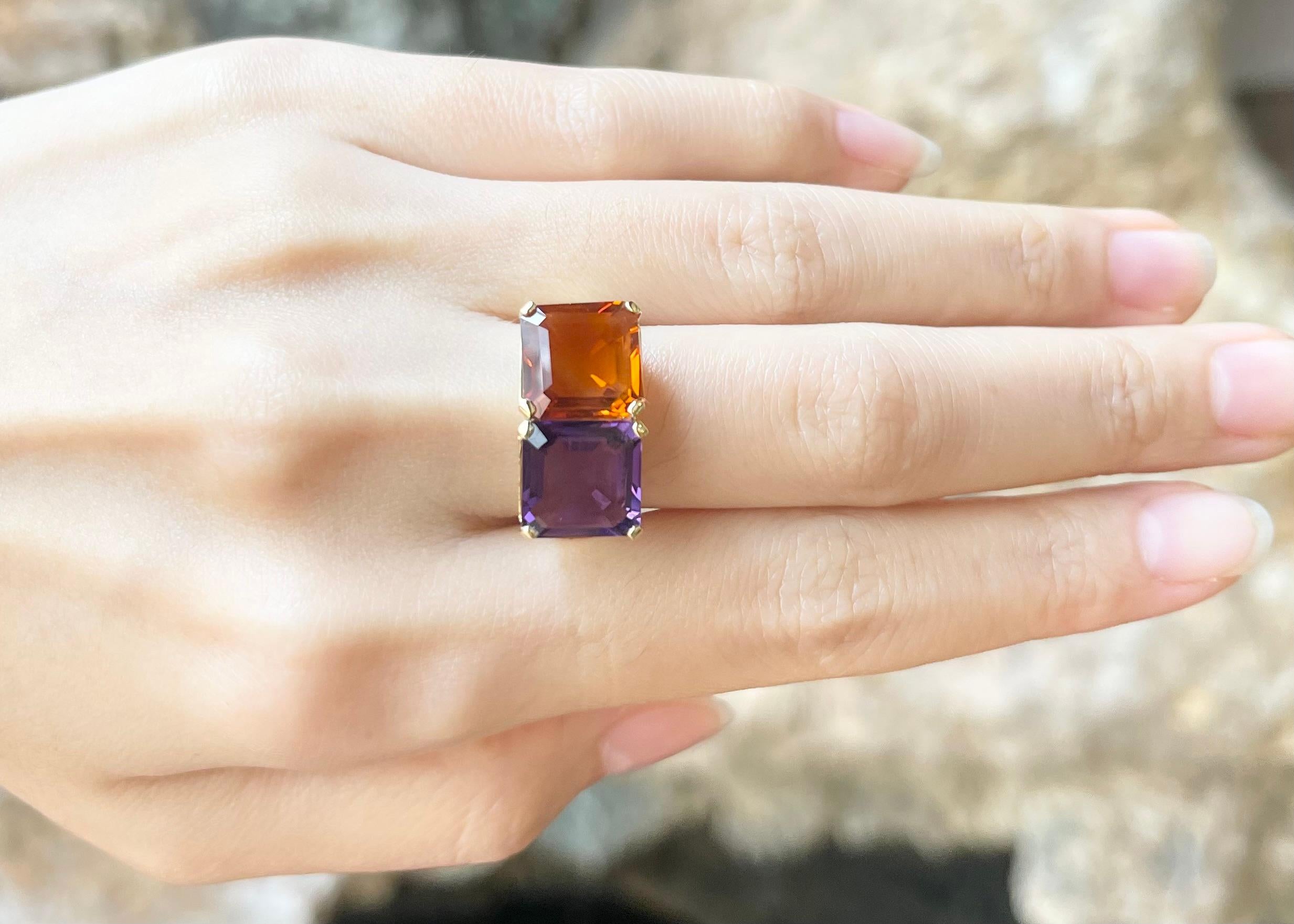 Contemporary Amethyst, Citrine and Brown Diamond Ring set in 18K Gold Settings For Sale