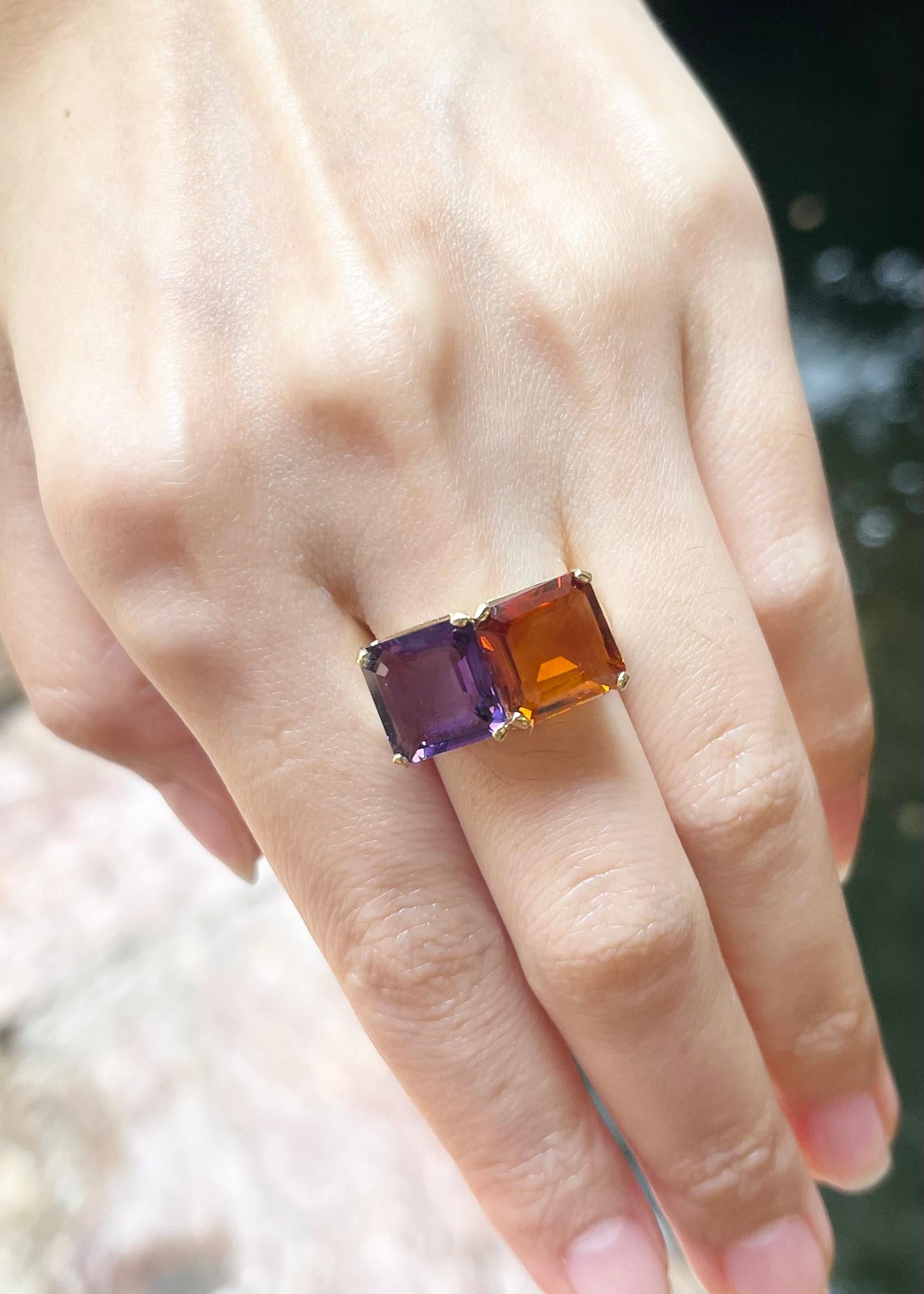 Amethyst, Citrine and Brown Diamond Ring set in 18K Gold Settings In New Condition For Sale In Bangkok, TH