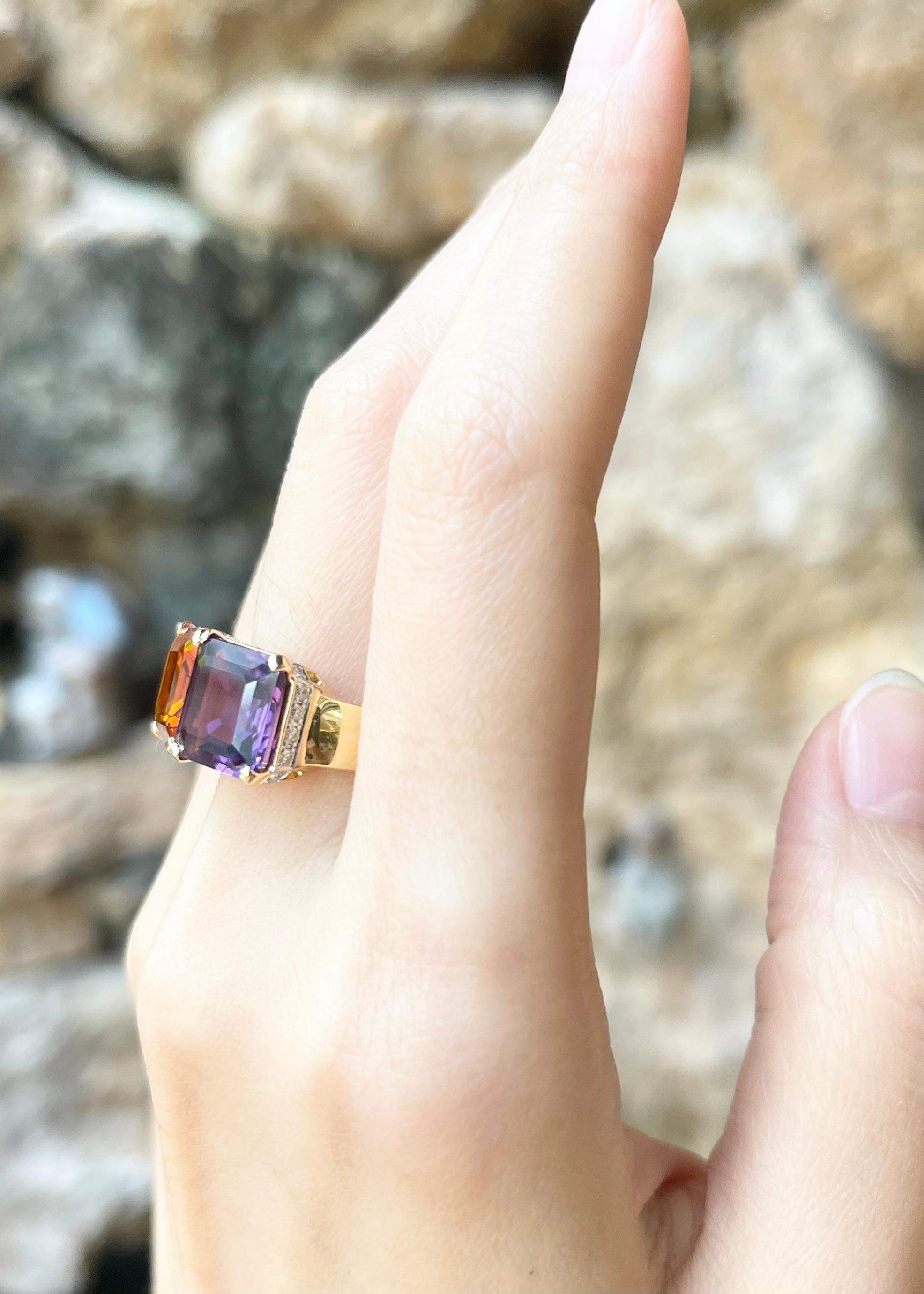 Women's Amethyst, Citrine and Brown Diamond Ring set in 18K Gold Settings For Sale