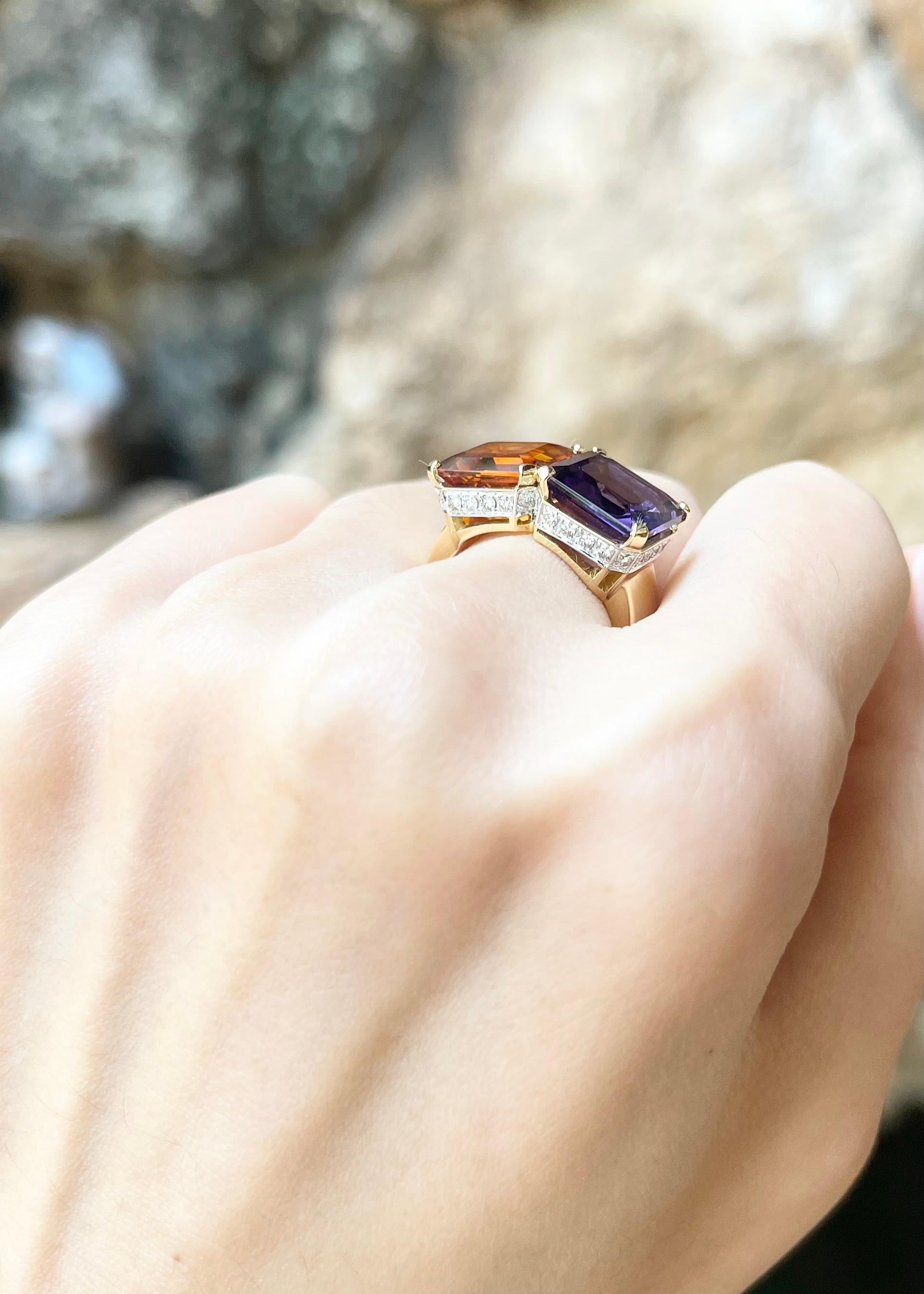 Amethyst, Citrine and Brown Diamond Ring set in 18K Gold Settings For Sale 1
