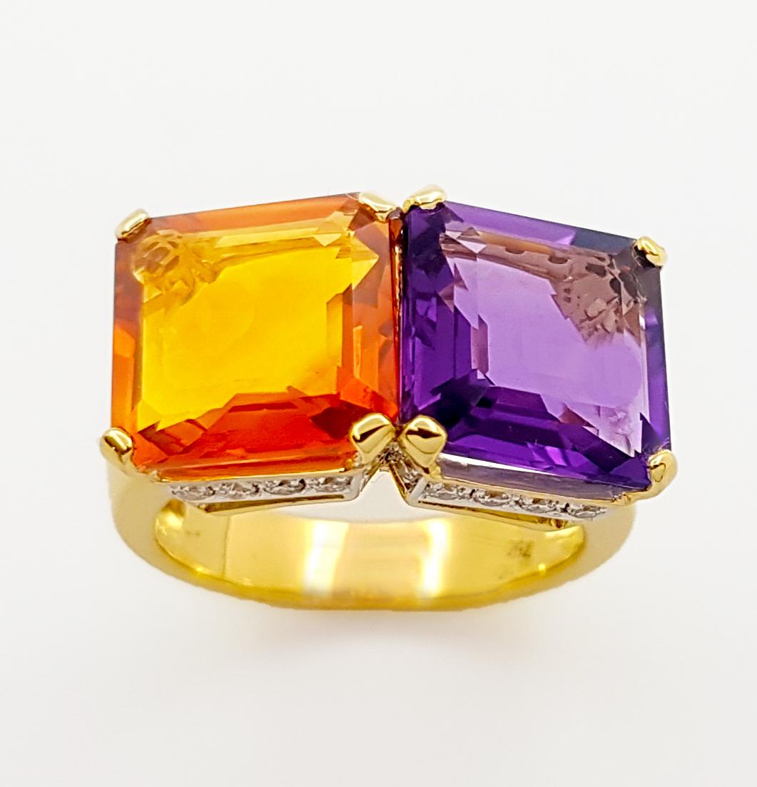 Amethyst, Citrine and Brown Diamond Ring set in 18K Gold Settings For Sale 2