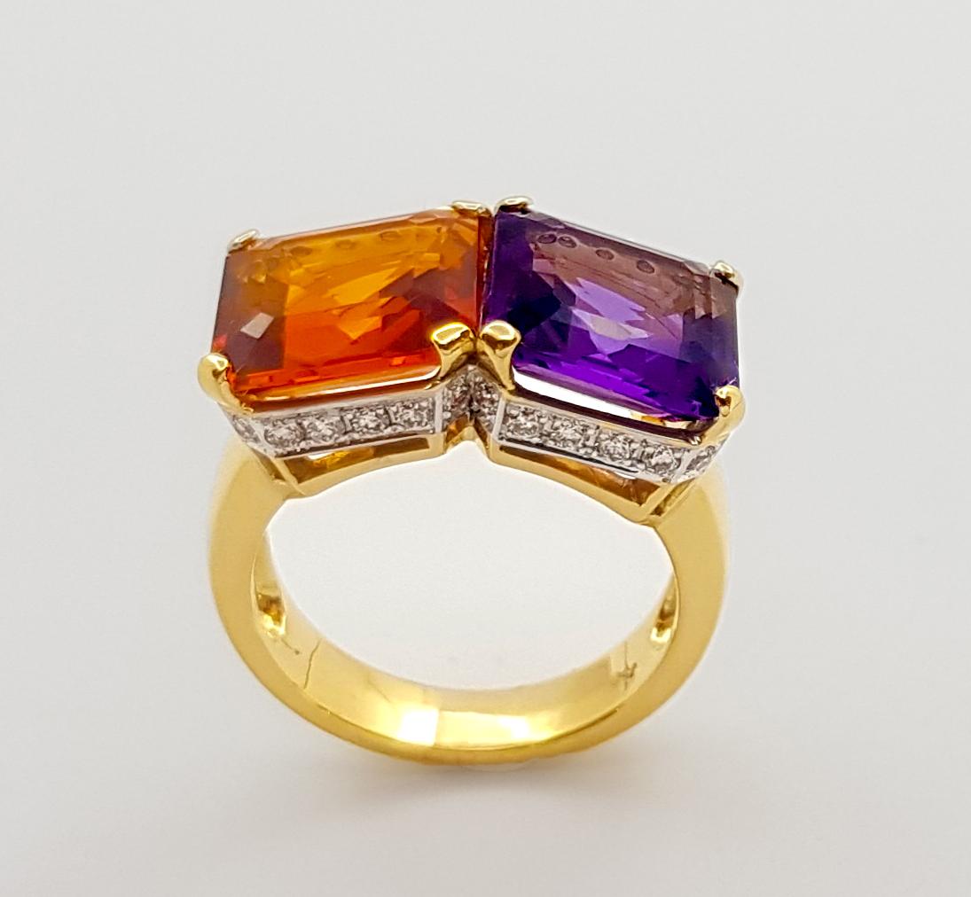 Amethyst, Citrine and Brown Diamond Ring set in 18K Gold Settings For Sale 3