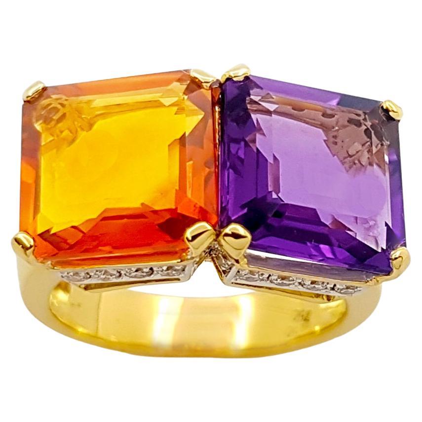Amethyst, Citrine and Brown Diamond Ring set in 18K Gold Settings
