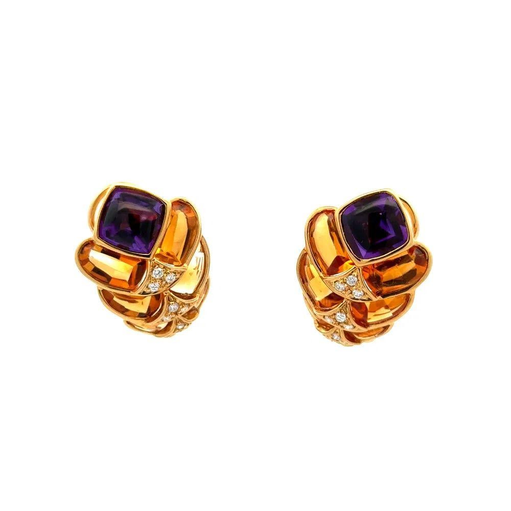 Modernist Amethyst Citrine and Diamond Gold Statement Necklace and Matching Earrings For Sale