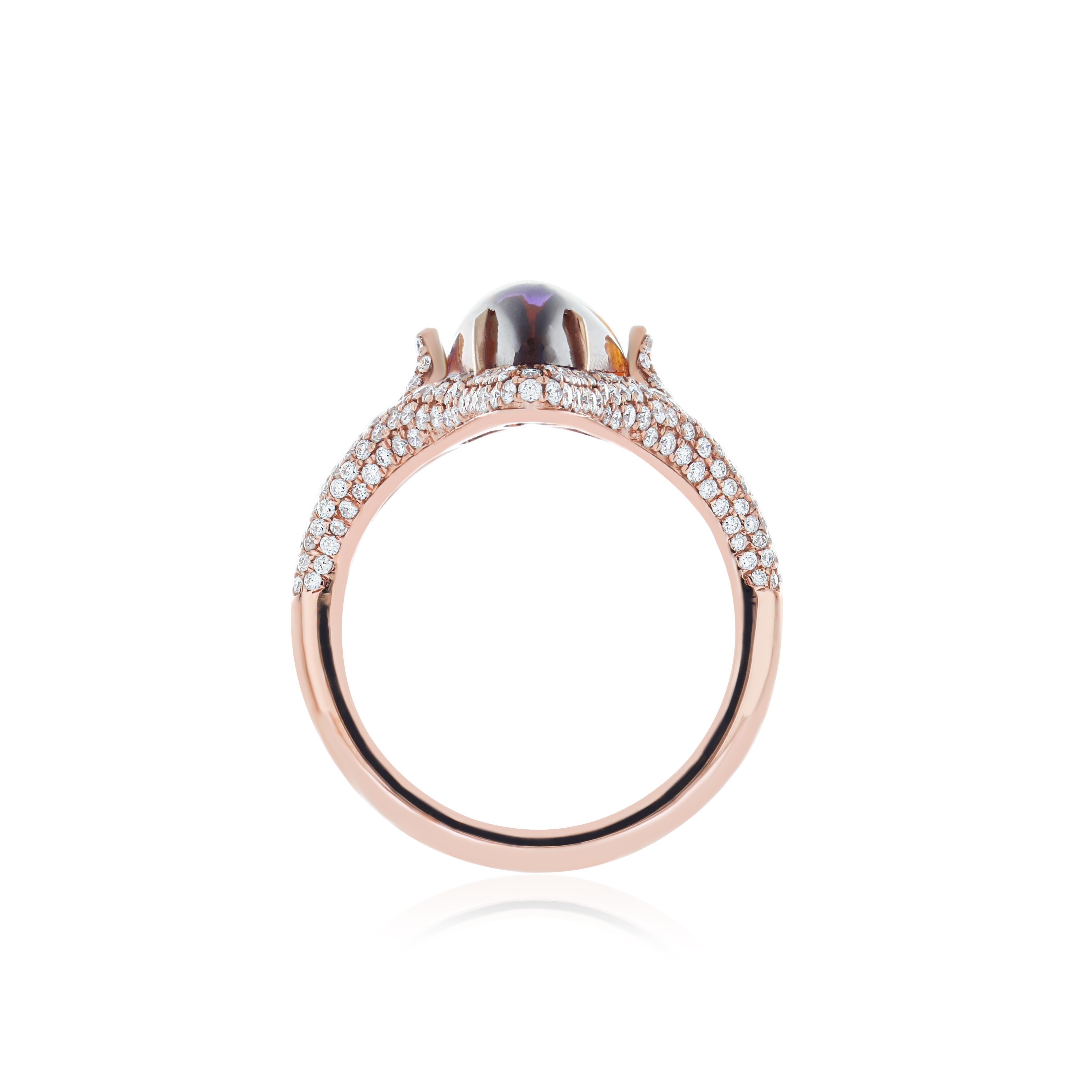 Bague en or rose 14K avec améthyste, citrine et diamant Handcraft Neuf - En vente à JAIPUR, IN