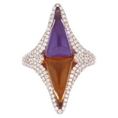 Amethyst, Citrine And Diamond Ring in 14K Rose Gold HandCraft Ring