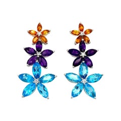 Blumenohrringe mit Amethyst, Citrin und Topas aus 925er Sterling Silber