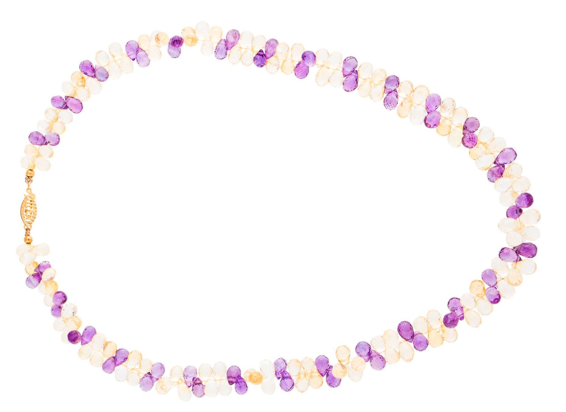 Collier briolette en or jaune 14 carats, améthyste et citrine Excellent état - En vente à New York, NY