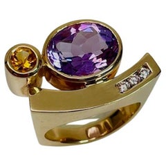 Amethyst Citrine Diamond Geometric Ring