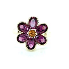Amethyst Citrine Flower Blossom 14 Karat Yellow Gold Cocktail Ring