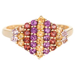 Amethyst Citrine Garnet Cluster Ring Estate 14 Karat Yellow Gold Fine Jewelry