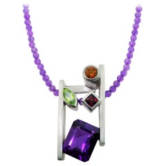 Amethyst Citrine Peridot and Garnet Pendant Necklace Fine Estate Jewelry