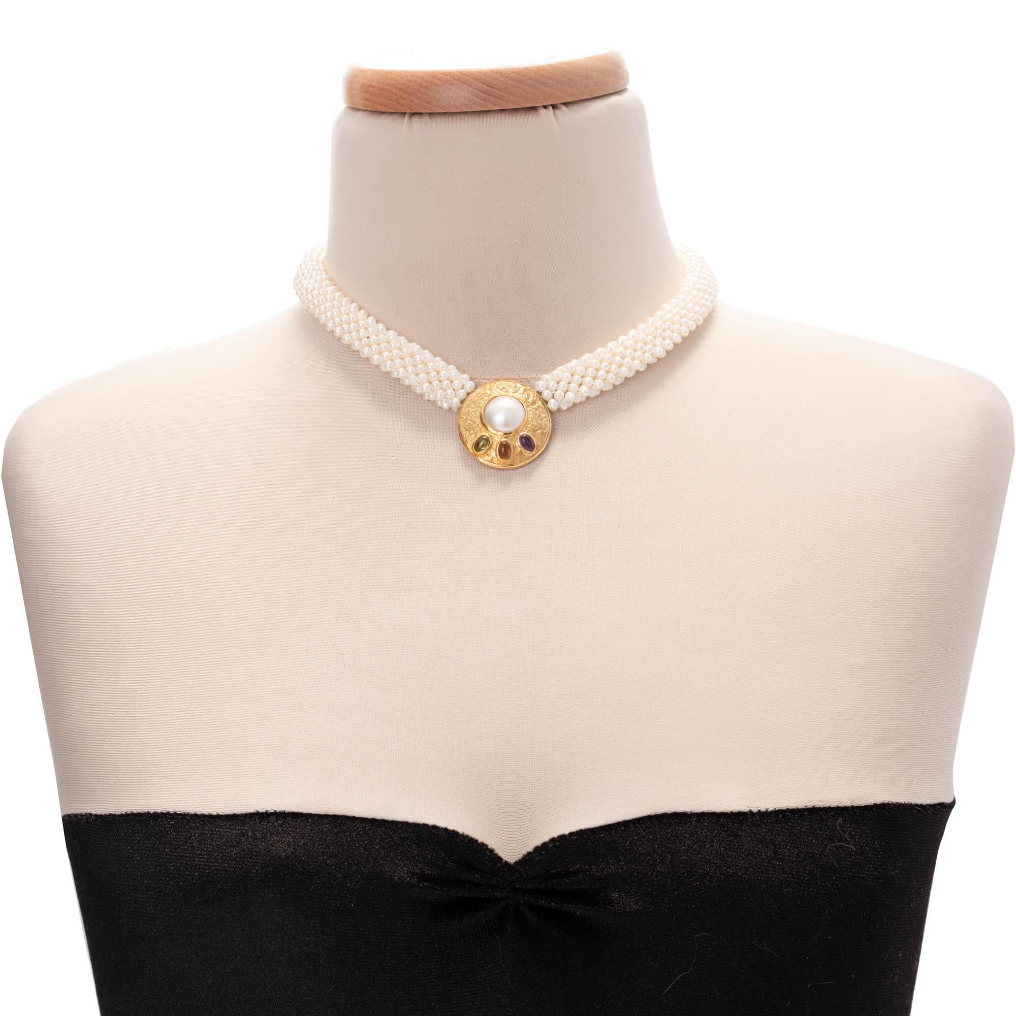 Amethyst Citrin Peridot Mehrreihige Perlenkette aus Gold (Ovalschliff) im Angebot