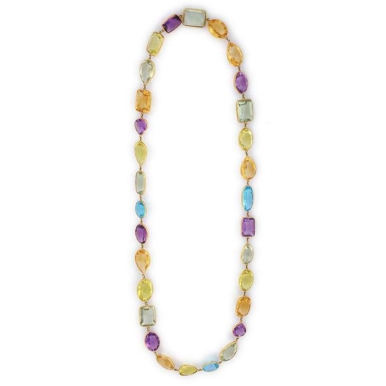 Collana con più pietre preziose in ametista, citrino, peridoto e topazio in oro giallo massiccio 18 ct. in vendita 1